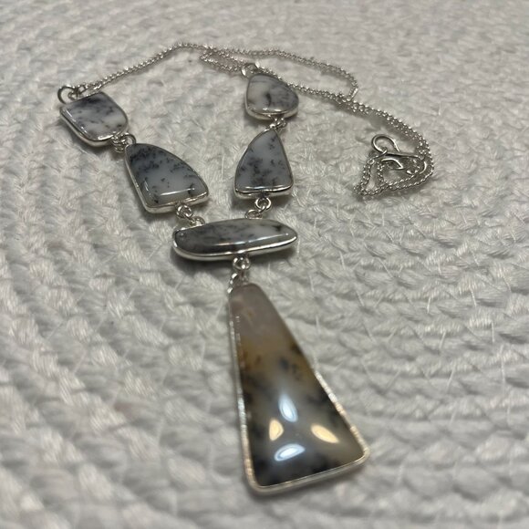 Beautiful DENDRITE OPAL Handmade Sterling 925 Lariat Necklace Size 20" #64D - Picture 2 of 3